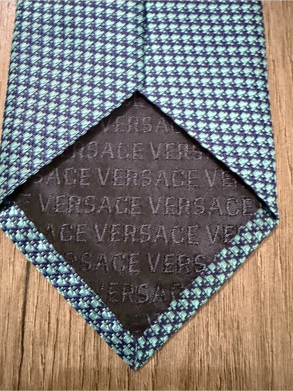 Versace Teal Blue Micro-Pattern Silk Tie